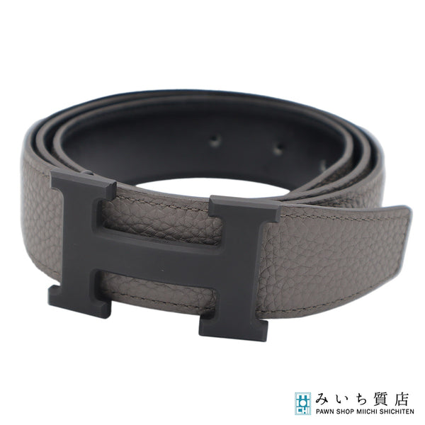 HERMES エルメス Hベルト リバーシブル マット A刻印 グレー×ブラック 服飾小物 メンズ 24s1033-8