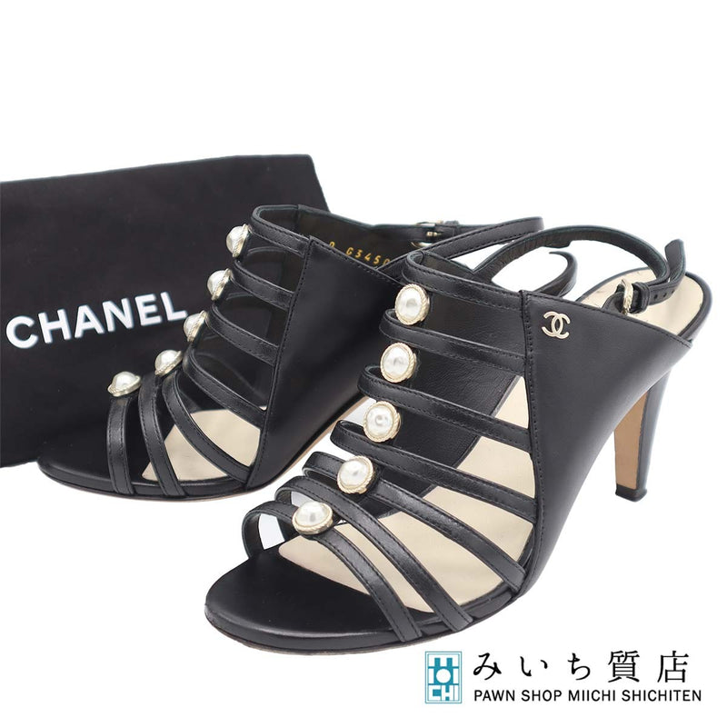 CHANEL シャネル ヒール サンダル ココマーク パール サイズ35 1/2 C 約22.5cm 靴 ブラック 袋有 k1243