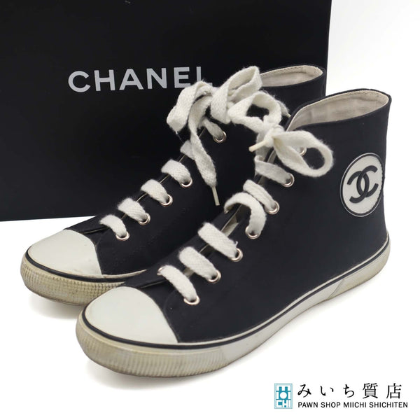 CHANEL シャネル ハイカットスニーカー 37 約23.5cm キャンバス ココマーク 靴 レディース H19647