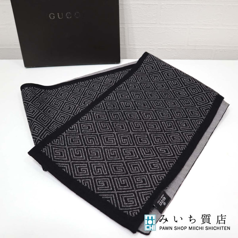 未使用 グッチ GUCCI マフラー ウール アクリル 防寒 ブラック 24k132-13