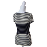 VALENTINO ヴァレンティノ ボーダー リブニット 半袖 トップス  Mサイズ ネイビー×ホワイト レディース 25k167-1