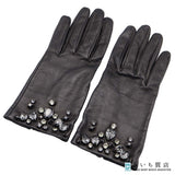PRADA プラダ レザーグローブ ビジュー ストーン 7 1/2 手袋 ブラック 服飾小物 レディース J566