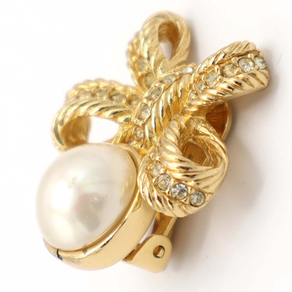 Christian Dior ディオール イヤリング リボン フェイクパール ゴールドカラー アクセサリー レディース H1745