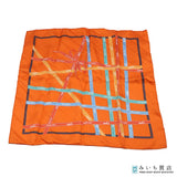 HERMES エルメス ハンカチ カレ45 プチカレ リボン ボルデュック柄 シルク100 オレンジ H23800