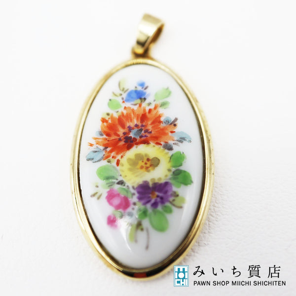 Meissen マイセン ペンダント トップのみ 585 k14 総重量：約3.0g フラワー柄 オーバル型 アクセサリー k757-2