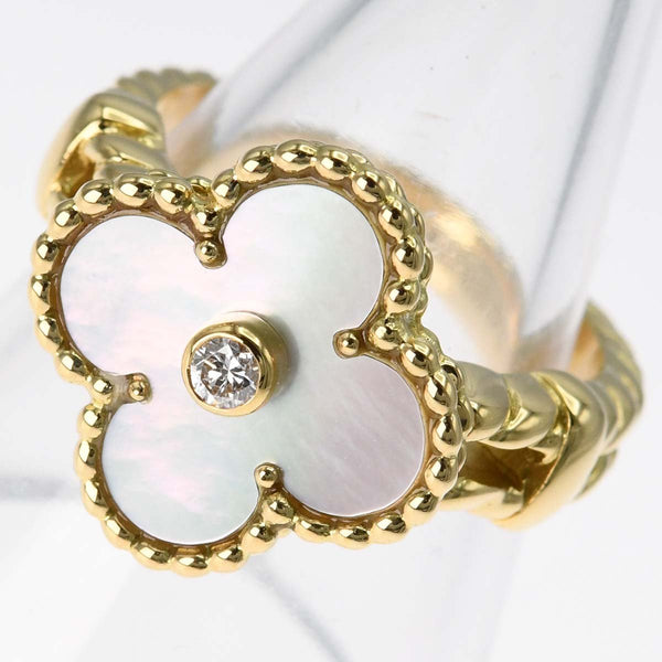 仕上済 VanCleef&Arpels ヴァンクリーフ&アーペル リング 指輪 ヴィンテージ アルハンブラ ダイヤ シェル #51 18KT D0.06 約10.5号 7.8g H17079