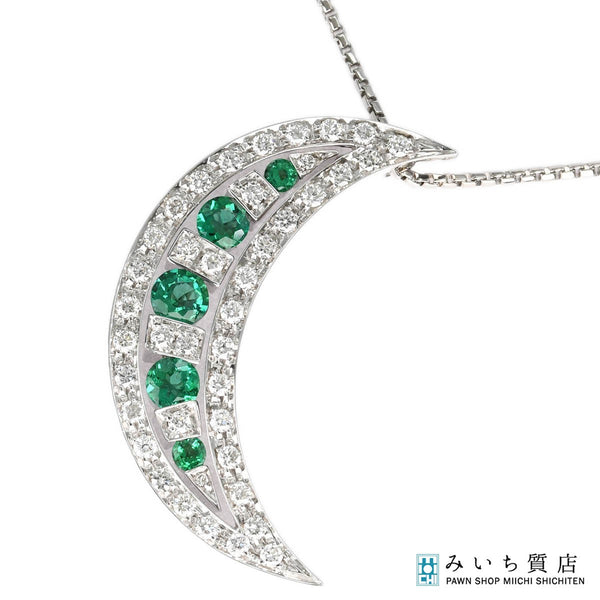 仕上済 DAMIANI ダミアーニ ムーン ネックレス 三日月 ダイヤ エメラルド 750 約11.7g アクセサリー ジュエリー H12767