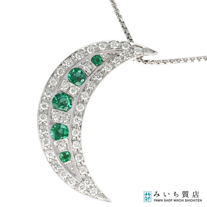 仕上済 DAMIANI ダミアーニ ムーン ネックレス 三日月 ダイヤ エメラルド 750 約11.7g アクセサリー ジュエリー H12767