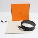 未使用 HERMES エルメス ベルト H・オ・カレ リバーシブル B刻印 ボックスカーフ トゴ FM160 100 黒×グレー 袋・箱 saka1