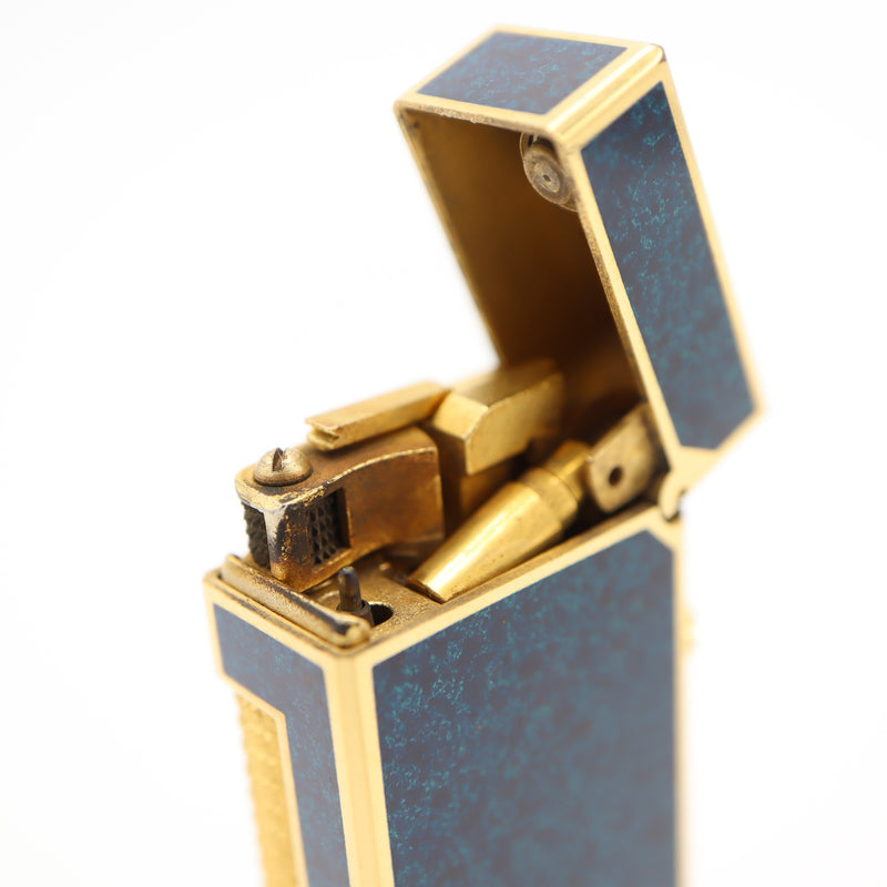 dunhill ダンヒル ガスライター US.RE24163 ラピス柄 ラピス ブルー ローラー式 喫煙具 着火未確認 ケース有 H5342