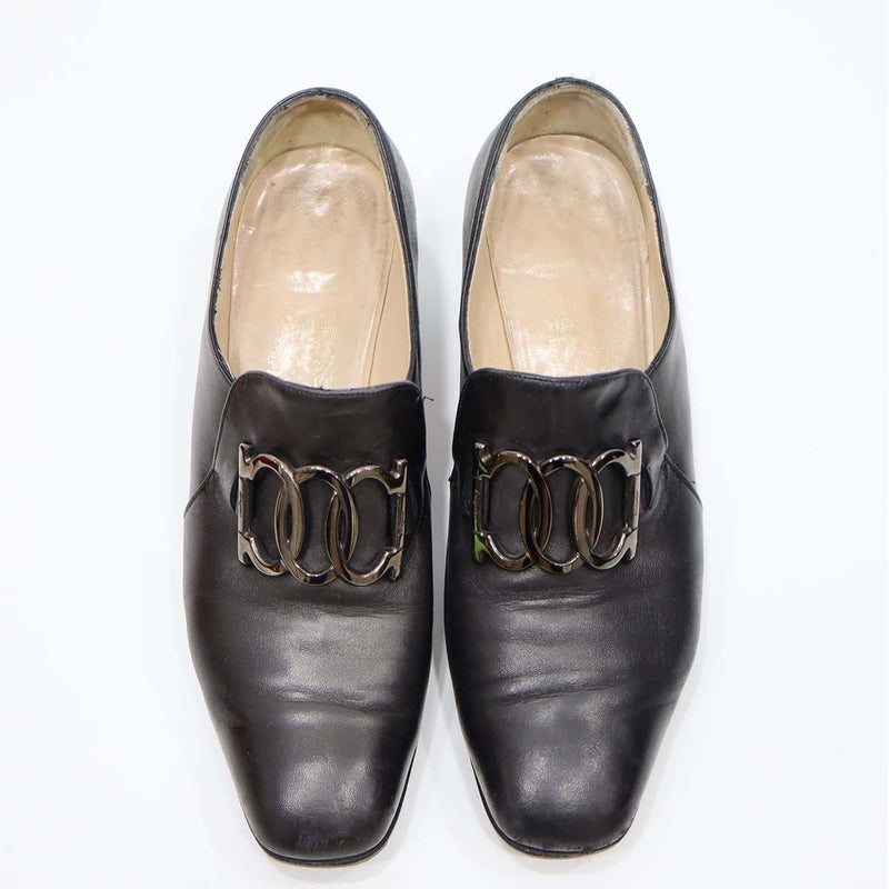 Salvatore Ferragamo フェラガモ パンプス ガンチーニ チャンキーヒール ブラック 7 1/2 D 24.5cm 靴 箱有 H12688-4