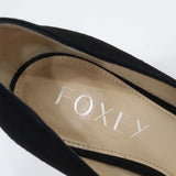 H24960-1 FOXEY フォクシー パンプス ビジューストラップ ポインテッドトゥ 36・1/2  約23.5cm ブラック スエード 靴 H24960-1