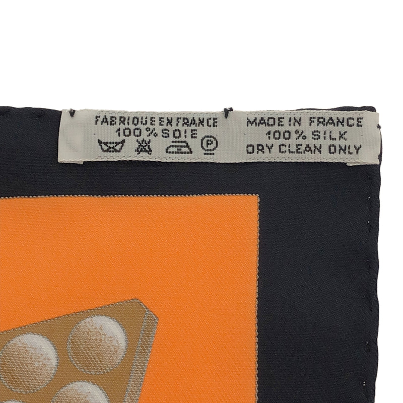 HERMES エルメス カレ90 L’OR DES CHEFS 首長達の金 シルク100％ ブラック系 オレンジ系 服飾小物 箱有 25s78-1