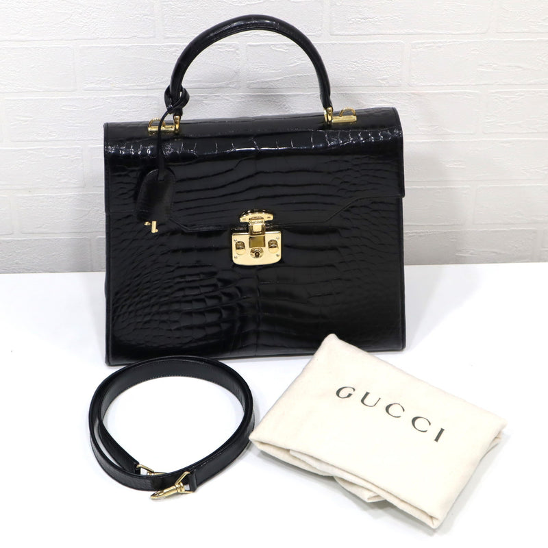 グッチ GUCCI レディロック クロコダイル バッグ 黒 スト付き 2WAY 000-01-0192 ヴィンテージ H1606