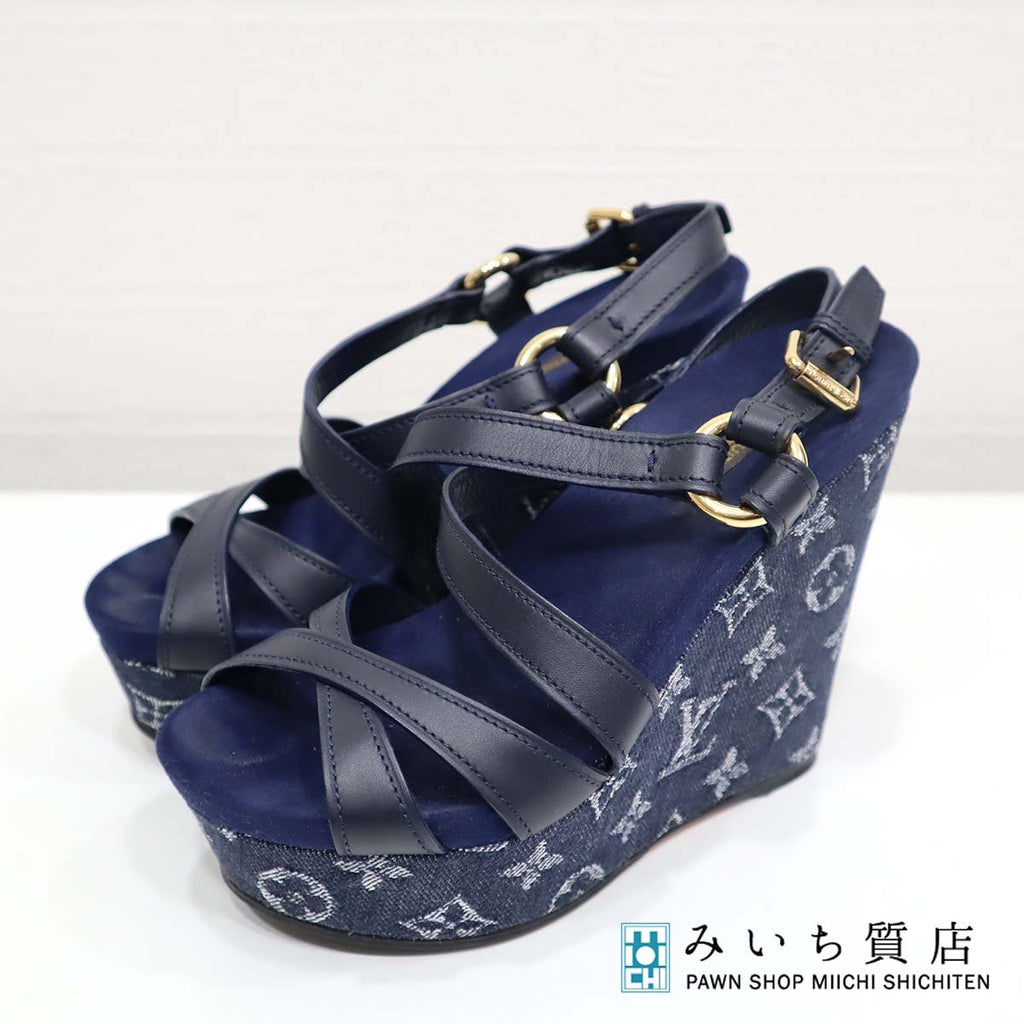 大きい割引 LOUIS VUITTON◇サンダル/35.5/BLK/デニム 22.0cm以下