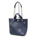 CHANEL シャネル パンチング ココマーク レザー チェーン トートバッグ AS0487 ネイビー ポーチ付き 袋ギャラあり H19403