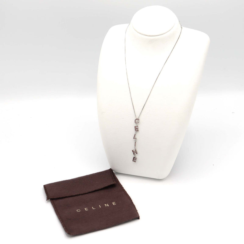H20969 CELINE セリーヌ ネックレス ロゴ ラインストーン シルバーカラー 約7g アクセサリー H20969
