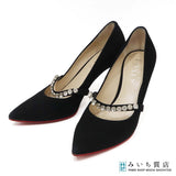 H24960-1 FOXEY フォクシー パンプス ビジューストラップ ポインテッドトゥ 36・1/2  約23.5cm ブラック スエード 靴 H24960-1