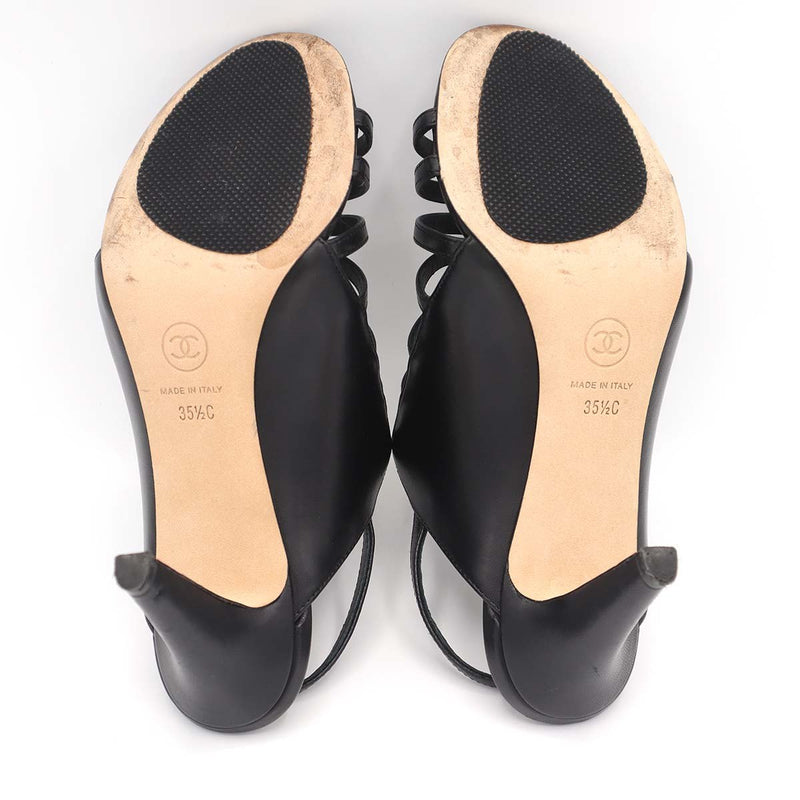 CHANEL シャネル ヒール サンダル ココマーク パール サイズ35 1/2 C 約22.5cm 靴 ブラック 袋有 k1243
