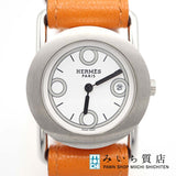 稼働 腕時計 HERMES エルメス バレニア ロンド BR1.210 クォーツ ホワイト文字盤 オレンジ ブラウン リバーシブル 2025.5電池交換済 H19143