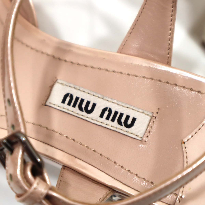 未使用 ミュウミュウ miumiu 靴 リボン サンダル ビジュー ヒール 36.5 サイズ 23.5cm ピンク ラインストーン H13135