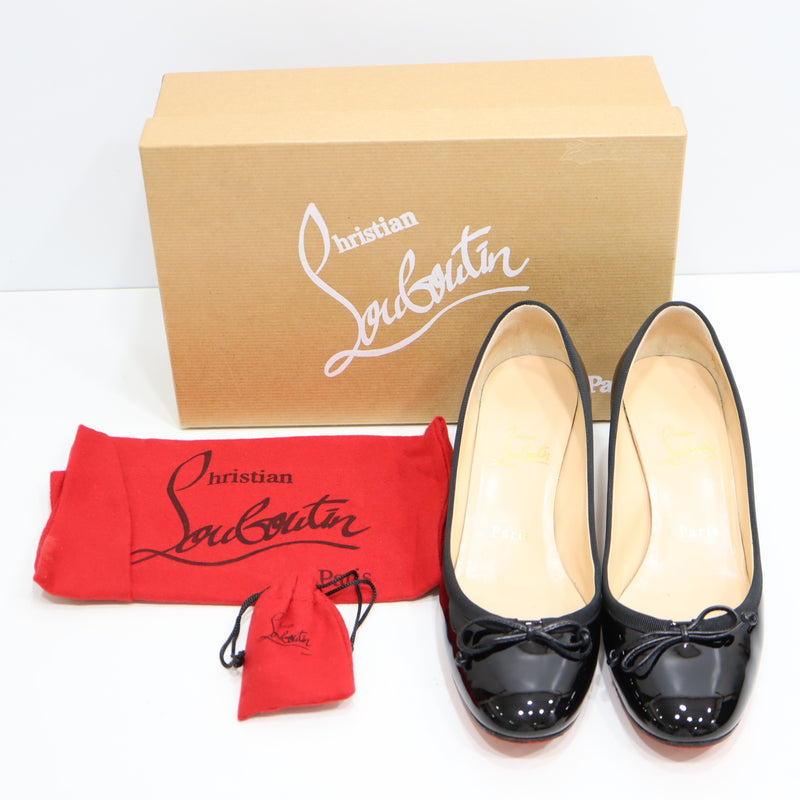 Christian Louboutin クリスチャン ルブタン リボン ヒール パンプス 1110338 37サイズ ブラック レディース 箱・保管袋有 ko62