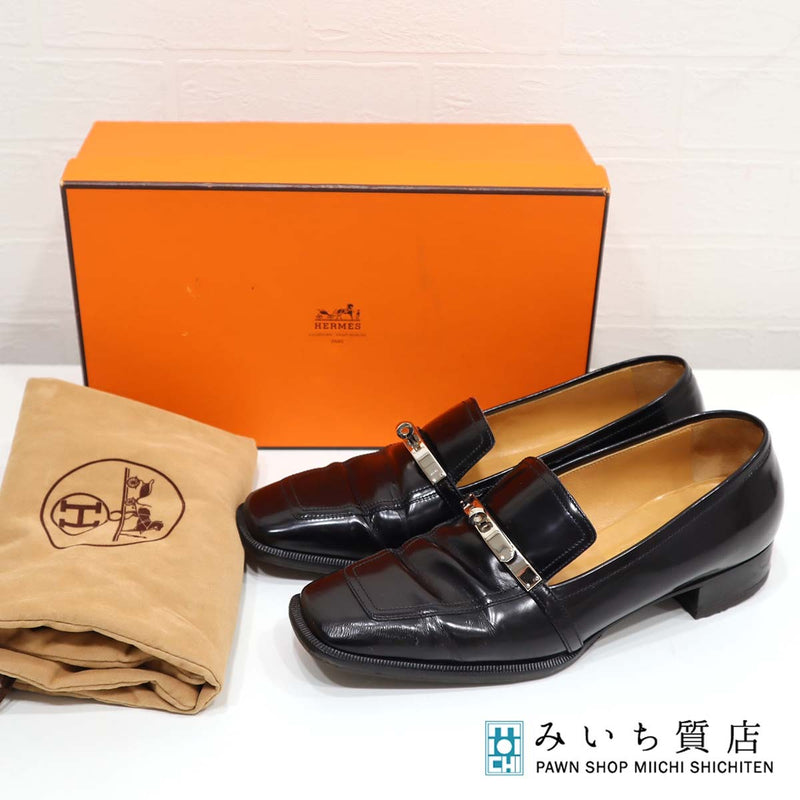 エルメス HERMES 靴 ローファー ケリー金具  黒 シルバー色 パンプス サイズ 36 2/1 23.5cm ブラック M3067