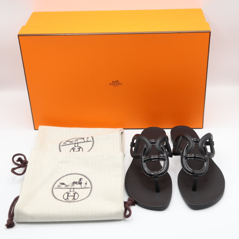 未使用 HERMES エルメス Egerie エジェリ 221001Z サンダル ラバー フラットサンダル 35 ブラック 箱有 24k518-1