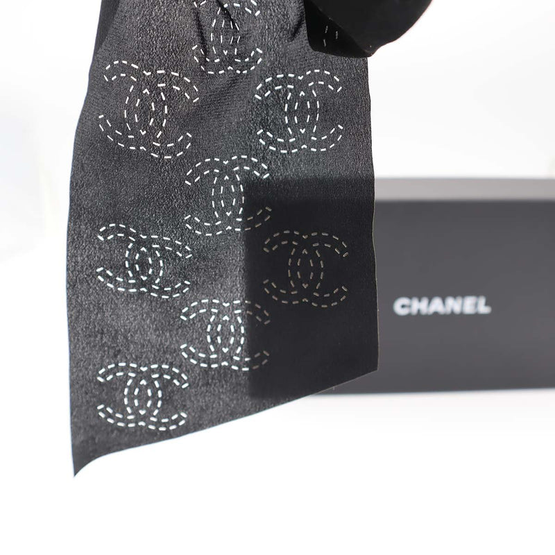 CHANEL シャネル シュシュ ココステッチ パンチング 総柄 シフォン リボン AA9460 ブラック ヘアアクセサリー 箱有 H19649