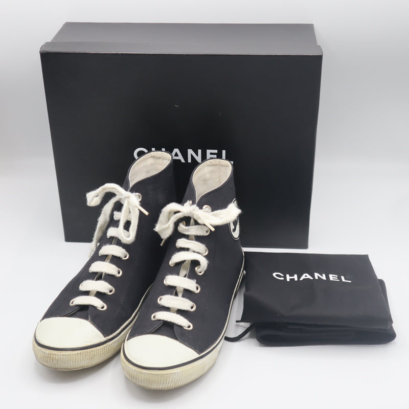 CHANEL シャネル ハイカットスニーカー 37 約23.5cm キャンバス ココマーク 靴 レディース H19647