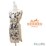 HERMES エルメス ワンピース Mineraux ミネロー ノースリーブ 38サイズ 鉱石柄 宝石柄 ベージュ×マルチカラー レディース ベルト付 H23644