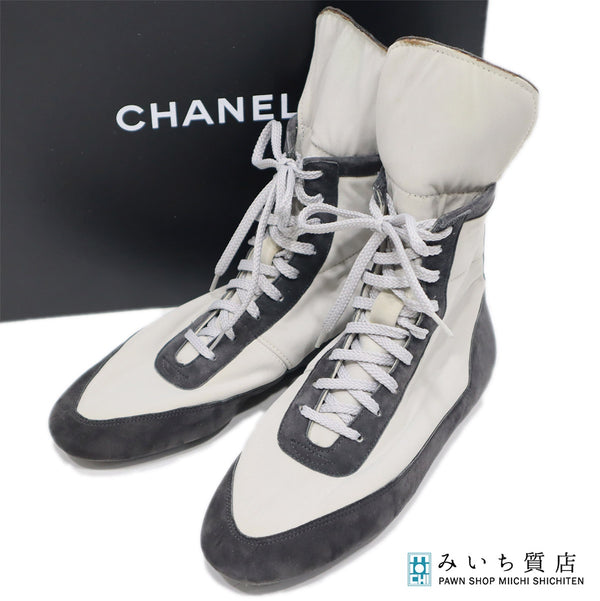 CHANEL シャネル 735 ボクシングシューズ ハイカット キャンバス スニーカー シューズ スエード 靴 グレー 36サイズ 箱有 H19646