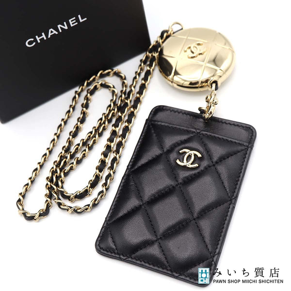 CHANEL シャネル カードケース パスケース マトラッセ ネックストラップ ブラック系 箱有 M3757