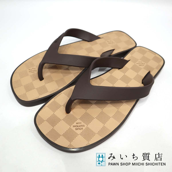 未使用 ルイヴィトン ダミエ ラバー トング サンダル サイズ6 25cm LV LOUIS VUITTON 茶 k389