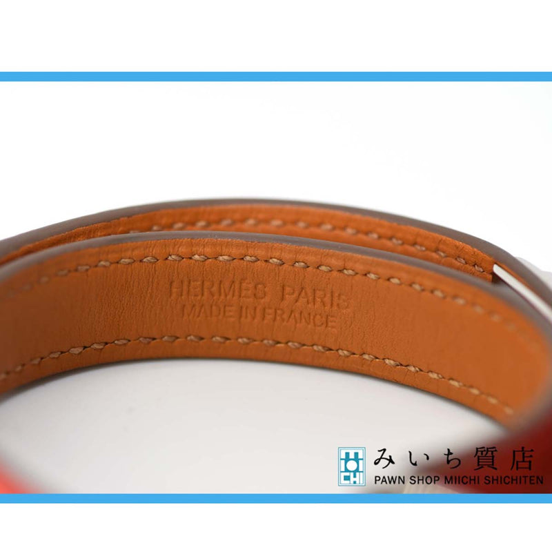 エルメス ブレス HERMES T刻印 2015 ブレスレット 革 シルバー色金具 14cm XS オレンジ 赤 ピンク 19k318-42