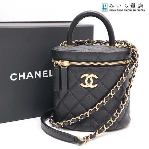 未使用 シャネル CHANEL ヴァニティ トップハンドル バニティ キャビアスキン AS3348 チェーンショルダー ブラック 黒 22k599-6