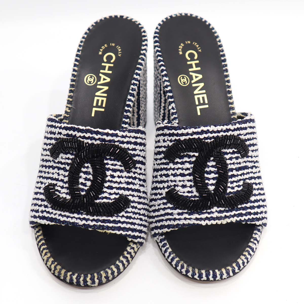 靴 CHANEL シャネル ツイード サンダル ブラック ココマーク