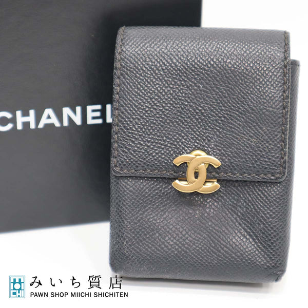 小物ケース CHANEL シャネル キャビアスキン ココマーク ブラック ゴールド金具 H436