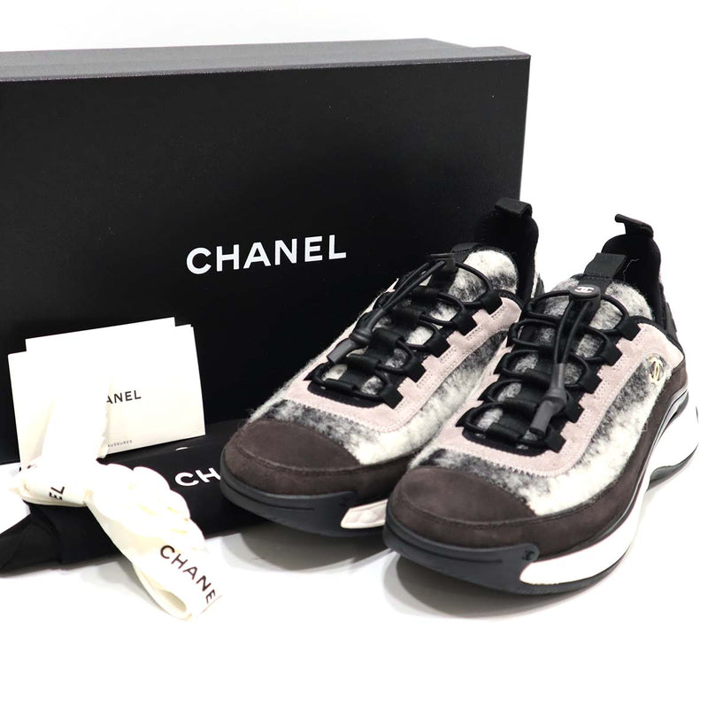 未使用 新作 CHANEL シャネル スニーカー マトラッセ 39 モヘア グレー 黒 G35617 Y56141 靴 22k599-19