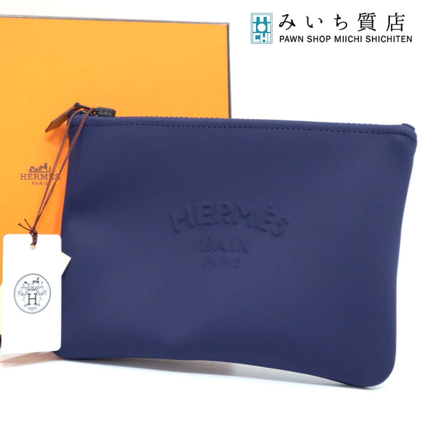 未使用　エルメス　HERMES　ポーチ　ポリウレタン　ネオバン　ウェーブ　ケース　スモールモデル　ネイビー　箱 H4438