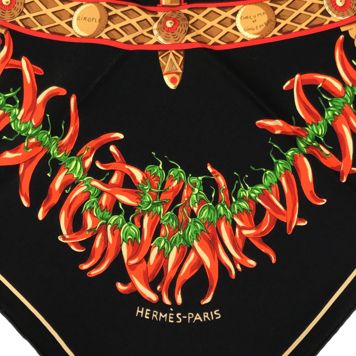 美品 エルメス スカーフ　カレ90　Aux Pays des Epices エルメス HERMES カレ90 スカーフ TOUT CUIR すべて皮 革 シルク