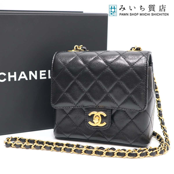 未使用 シャネル CHANEL ミニ フラップバッグ ラムスキン AS3648 ブラック 22k459-6