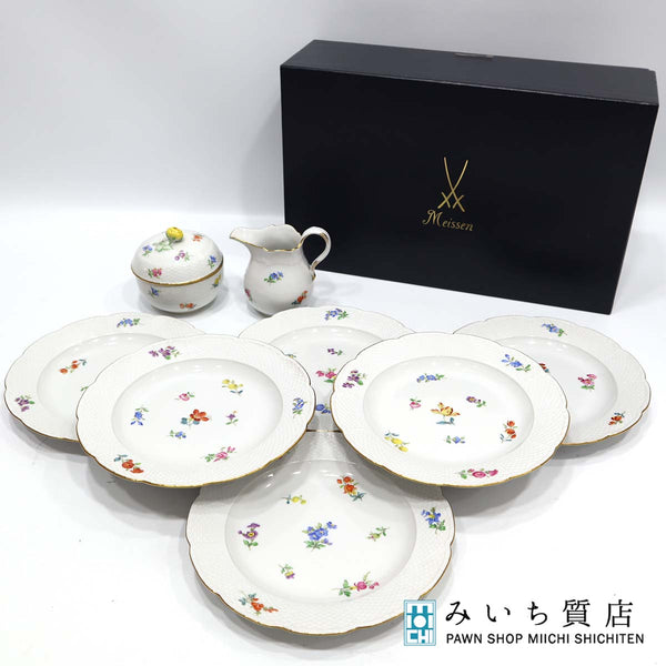 洋食器 マイセン 散らし小花 ポット 皿 6枚 セット 010110 Meissen 23k486-35