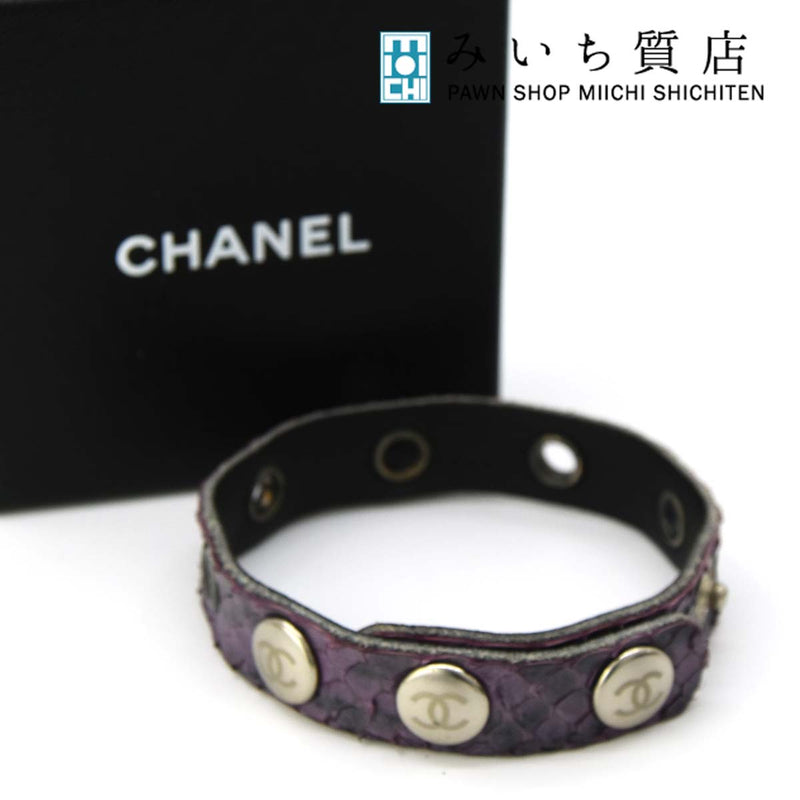 ブレス CHANEL シャネル ブレスレット パイソン 紫 ココマーク パープル H4127-1