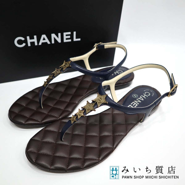 サンダル CHANEL シャネル スターチャーム 靴 レディース レザー マトラッセ 表記サイズ 38 1/2 21k171-2