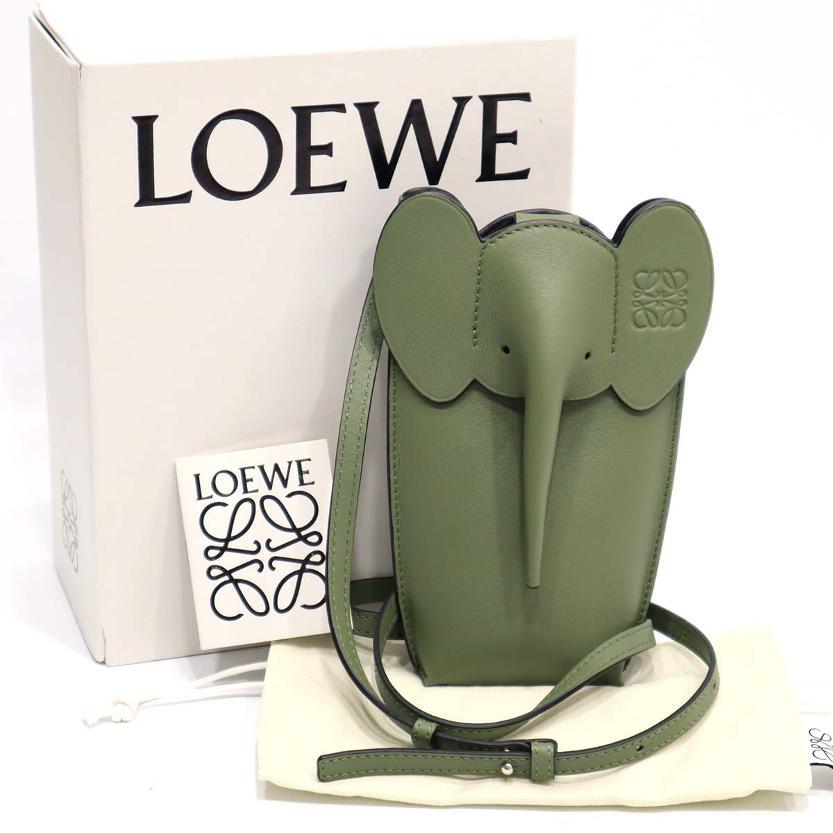 未使用 ロエベ LOEWE エレファント ポケット ポーチ ポシェット ショルダーバッグ レザー カーキ グリーン バッグ H6990 – みいち質店