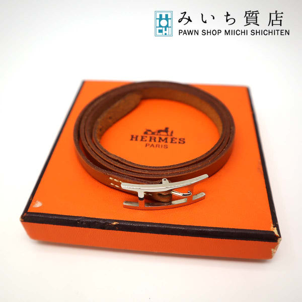 エルメス レザーブレスレット アピ ブレス 3連 HERMES □E刻印 茶 シルバー色金具 M506-1