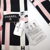 未使用 シャネル CHANEL ヘアバンド リボン柄 ピンク 黒 スカーフ ブランド 小物 シルク 24k51-5