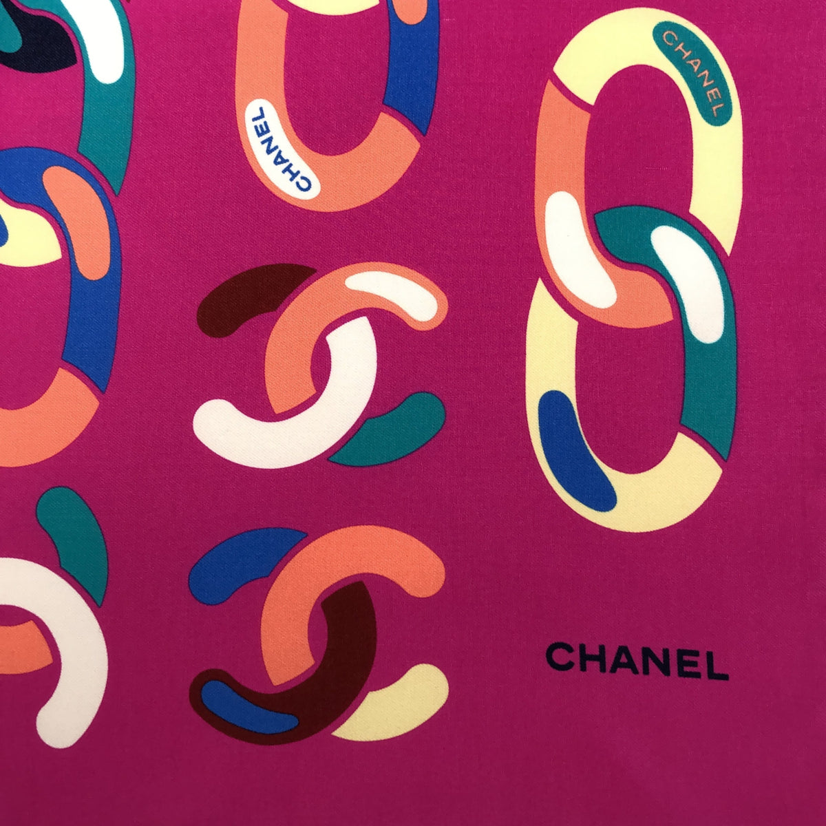 シャネル CHANEL スカーフ ココマーク チェーン柄 シルク ピンク
