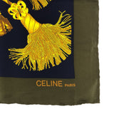 セリーヌ CELINE スカーフ 青 グリーン 緑 ロゴ チェーン コイン シルク ストール H1366